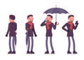 Stylish middle aged man with umbrella standing