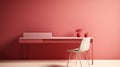 Stylish minimalist monochrome interior of modern office room in pastel carmine red and pink tones. Large desktop, office Royalty Free Stock Photo