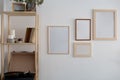 Stylish minimalistic design interior wall picture with wooden frame elegant scandi elements Royalty Free Stock Photo