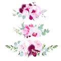 Stylish mix of horizontal bouquets vector design set Royalty Free Stock Photo