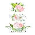 Stylish mix of horizontal spring bouquets vector design set.