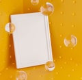 Stylish Mock Up Poster Frame Template on Corner Room. Glass Bubbles Fresh and Minimal 3D Rendering. Yellow Background