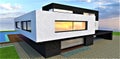 Stylish model of the modern design house constructed according to agvanced technogies. Lifting aluminium gate of the garage. 3d