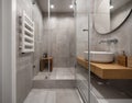 Stylish modern bathroom with light tiled walls and floor