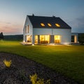 Stylish and modern house at night Royalty Free Stock Photo