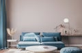 Stylish modern interior of blue living room with luxury home accessories Royalty Free Stock Photo