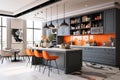 Stylish modern kitchen in apartment - interior design inspiration for house on light background Royalty Free Stock Photo