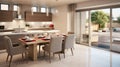 Stylish modern kitchen with table set for dinner within chic home, AI Generative