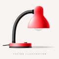 Stylish modern table lamp red color, isolated on white, vector illustration