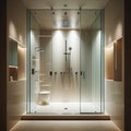 Stylish modern walk in shower unit in pristine bathroom