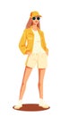 Stylish modern woman in fashion clothes isolated flat cartoon character. Vector fashionable lady summer vogue. Lady in