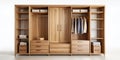 Stylish Modern Wooden Wardrobe with Versatile Shelving and Drawers A SpaceSaving Storage Solution for Contemporary Royalty Free Stock Photo