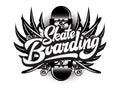 Stylish monochrome vector illustration on skateboarding theme with calligraphic inscription