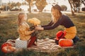 Family with pumpkins Royalty Free Stock Photo