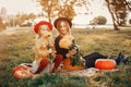 Family with pumpkins Royalty Free Stock Photo