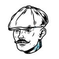 Stylish mustached man head in irish cap