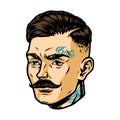 Stylish mustached man head vintage concept