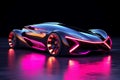 Stylish Neon electric car. Generate Ai