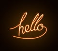 Stylish neon sign with word Hello on dark background