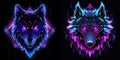 Stylish neon wolf on a black background in 2D Logo style AI Generated