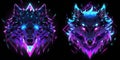 Stylish neon wolf on a black background in 2D Logo style AI Generated