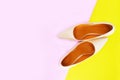 Stylish Nude Medium High-Heels Shoes Isolated on Colors. Female Sandals Footwear Accessory. Pair of Beautiful Woman Leather Shoe Royalty Free Stock Photo