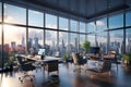 Stylish office interior with large windows and