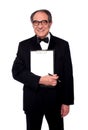 Stylish old man holding blank clipboard Royalty Free Stock Photo