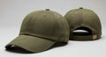 Olive Green Baseball Cap, Front and Back View, Accessory, Headwear Royalty Free Stock Photo