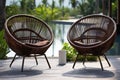 Stylish Outdoor rattan chairs. Generate Ai Royalty Free Stock Photo