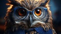 Stylish Owl With Blue Tie And Glasses - Vray Tracing Inspired Art