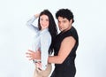 Portrait of a stylish pair of dancers on a white background