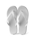 Stylish pair of flip flops on white. Beach accessory