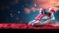 Stylish Pair of Pink and Blue High Top Sneakers Created With Generative AI Technology Royalty Free Stock Photo