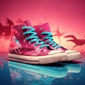 Stylish Pair of Pink and Blue High Top Sneakers Created With Generative AI Technology Royalty Free Stock Photo