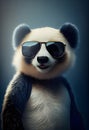 Stylish panda in sunglasses. Photo in old color image style. AI Generative Royalty Free Stock Photo