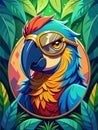Stylish Parrot with Monocle and Feathers in a Tropical Setting Royalty Free Stock Photo