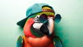 Stylish Parrots in the Spotlight: A Kaleidoscope of Colors, Feathered Splendor, Sunglasses, and Trendy Caps