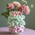 Stylish Pastel Vase with Elegant Flowers. blobby design, gen z trend