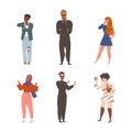 Stylish people in fashion casual outfit set. Fashionable men and women vector illustration Royalty Free Stock Photo