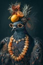 Stylish Pigeon with Citrus Hat and Sunglasses in High Fashion Pose