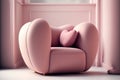 Stylish pink armchair with heart shaped pillow in a bright minimalist interior. Living room interior details, romantic interior Royalty Free Stock Photo