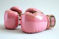 Stylish Pink boxing gloves with gold accents on a white background. Concept of femininity in sports, fashionable