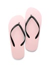 Stylish pink flip flops on white background, top view. Beach object Royalty Free Stock Photo