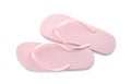 Stylish pink flip flops on white background, top view. Beach object Royalty Free Stock Photo