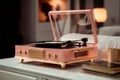 Stylish pink vinyl record player. Generate ai