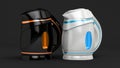 Stylish plastic electric kettle isolated on black background. 3d illustration, 3d rendering