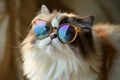 Stylish And Playful Persian Cat Wearing Glasses Gives Off Confident Charm With Vibrant Colors