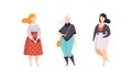 Stylish Plump Women Set, Plus Size Overweight Girls in Fashion Clothes, Body Positive Concept Flat Vector Illustration
