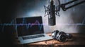 Minimalist Podcast Background with Dynamic Microphone and Sound Waves